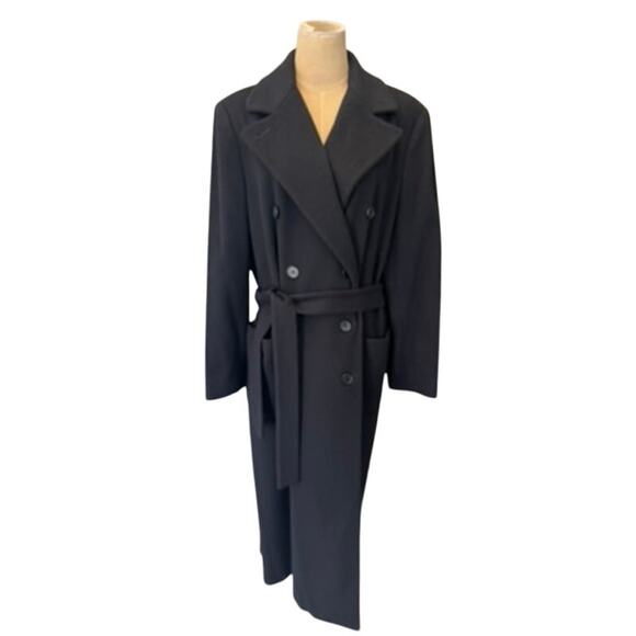"ANNE KLEIN" Blk Elegant Trench Coat SZ 10 W Belt Cashmere & Wool Blend Money - Picture 2 of 16
